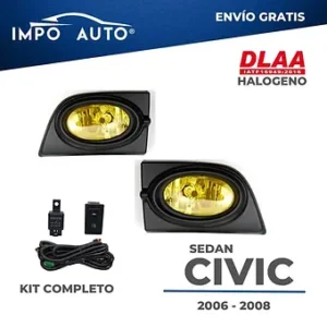 Neblineras DLAA HD Honda Civic Sedan 2006 2008 amarillas tipo OEM